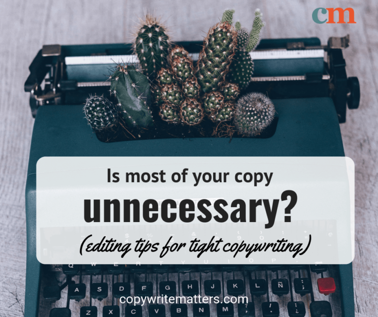 A typewriter with the words is most of your copy unnecessary?.