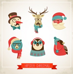 A set of hipster christmas icons on a white background.