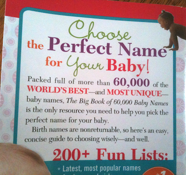 Clever formatting: baby names book