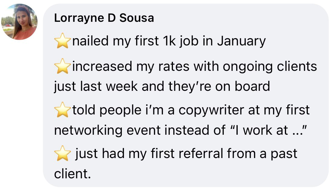 A testimonial from a person who has a job in january.