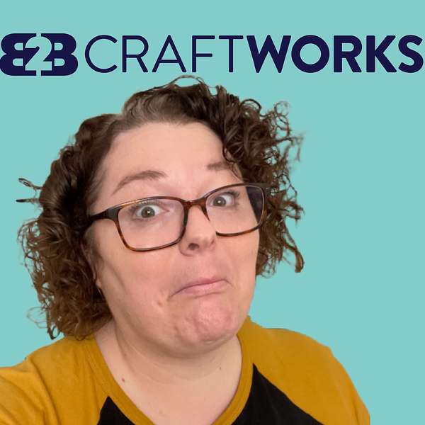 A person with short curly hair and glasses, wearing a yellow and black shirt, is pictured in front of a teal background with the text "CraftWorks" at the top.